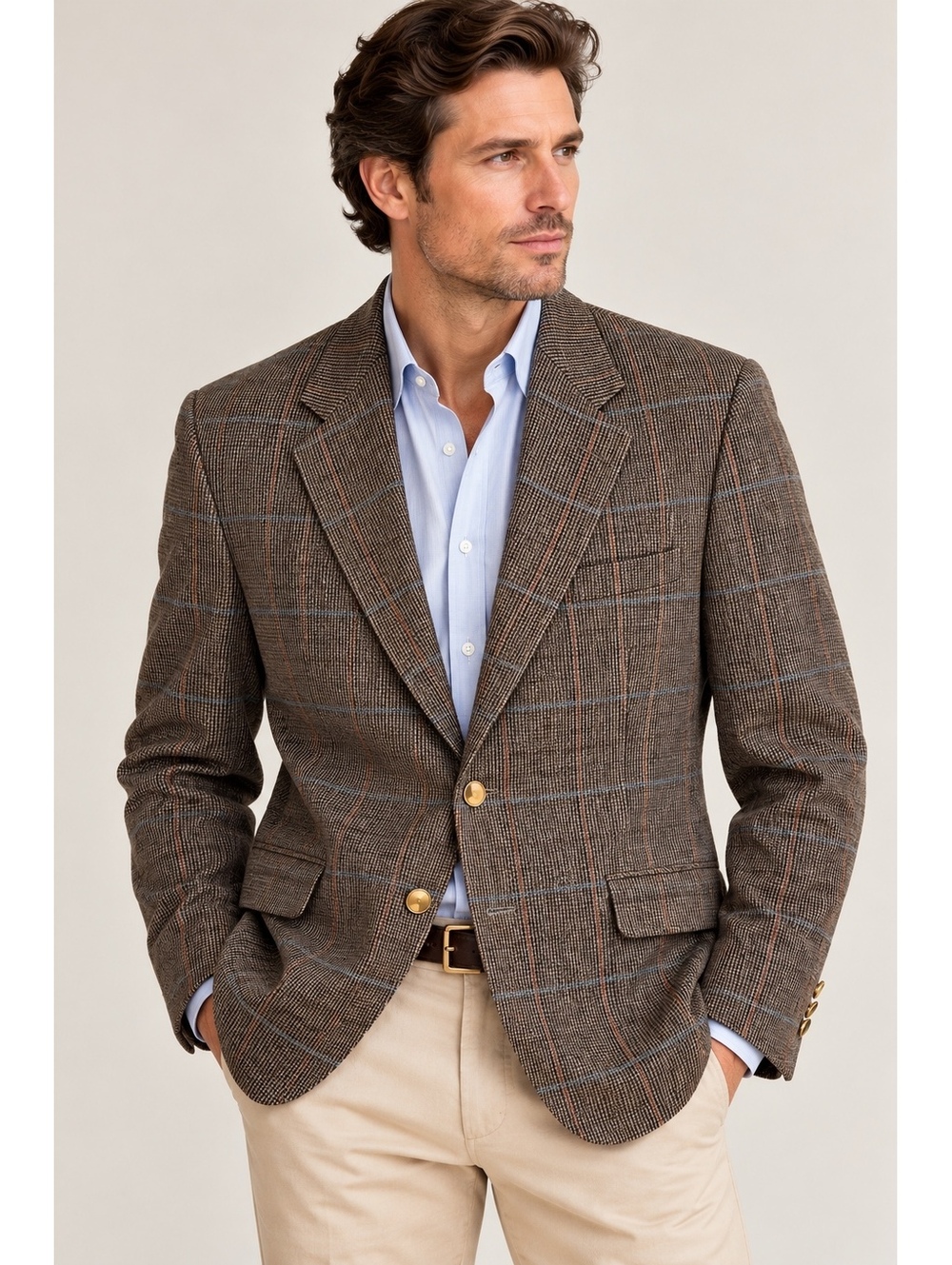Vintage Trojan Clothes Hollywood 41R Wool Plaid Blazer Sport Coat Gold Buttons
